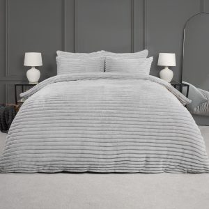 Ribbed Faux Fur Duvet Cover Set - Silver