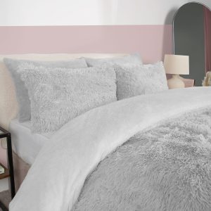 Fluffy Fleece Duvet Cover Set - Silver