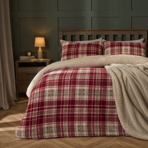 Check Teddy Duvet Set - Red/Natural