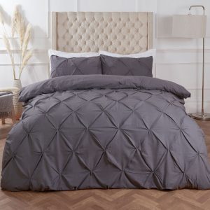 Diamond Pintuck Pinch Pleat Duvet Cover Set - Charcoal