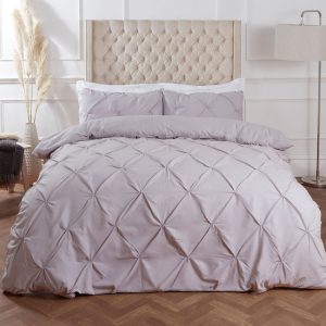 Diamond Pintuck Pinch Pleat Duvet Cover Set - Silver