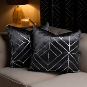 Metallic Foil Geometric Cushion Covers - Charcoal