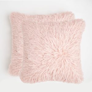 Luxury Faux Mongolian Fur Cushion Covers - Blush