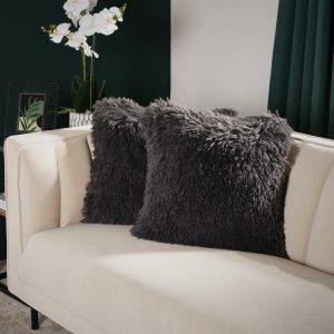 Luxury Faux Mongolian Fur Cushion Covers - Charcoal