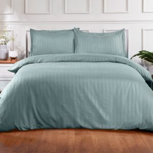 Satin Stripe Duvet Super King Cover Set - Duck Egg Blue