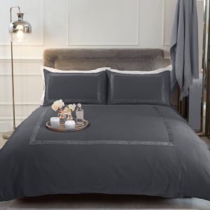 Crushed Velvet Border Duvet Set - Silver Grey