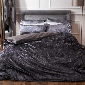 Valencia Crushed Velvet Duvet Set - Charcoal
