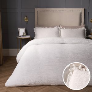 Seersucker Frill Duvet Cover Set - White