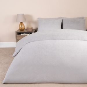 Teddy Fleece Duvet Cover Set - Silver Grey