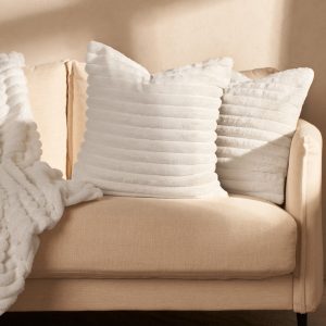 Faux Fur Thick Ribbed Cushion Covers - White