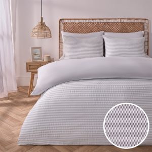 Waffle Stripe Luxury Duvet Cover Set - Grey